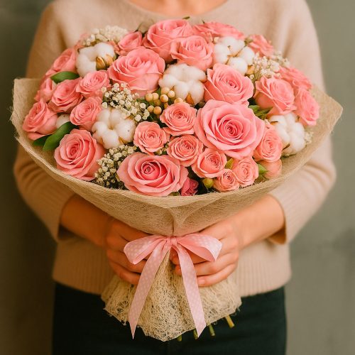 Букет из свежих цветов «Розовый сон»